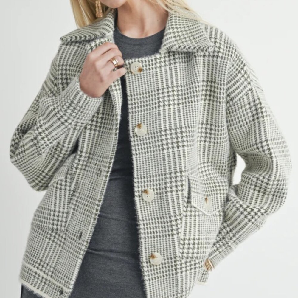 Sage The Label Lola Plaid Sweater Jacket Size Large